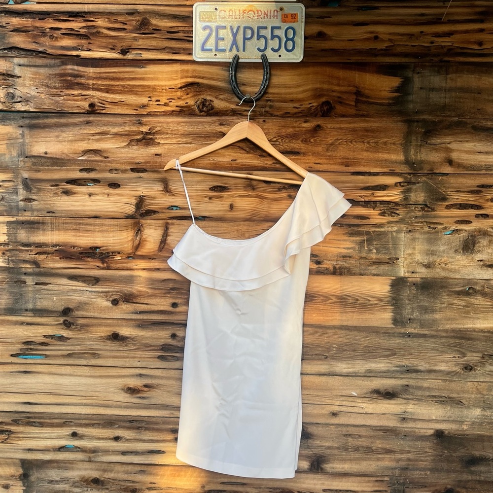 MARLEY | 100% Silk White Ruffle Elegant Off-Shoulder White Dress M